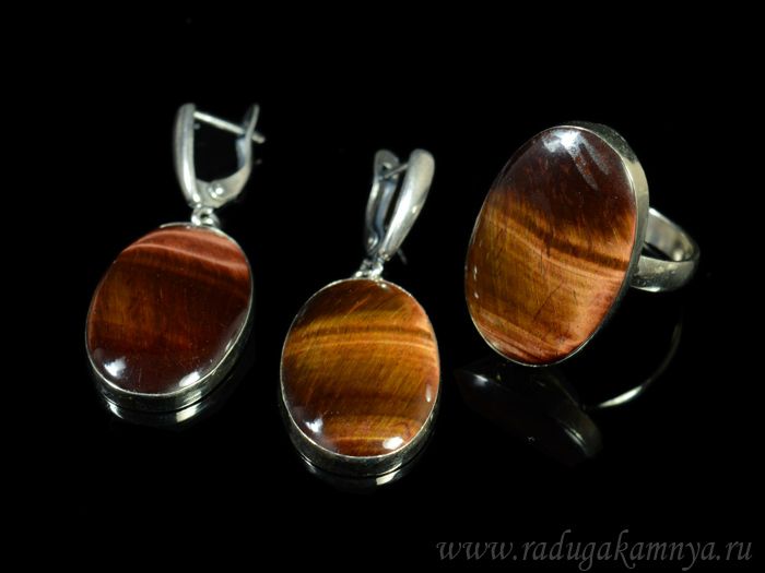 Ring and earrings tiger eye " Oval ", size-20