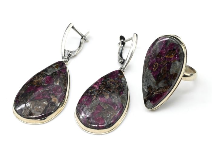 Eudialyte " Drop " ring and earrings, size-17.5