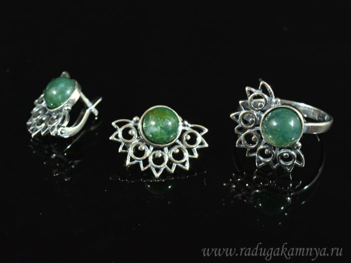 Ring Earrings with agate moss size 21