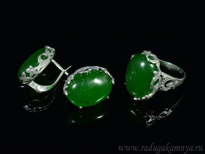 Ring Earrings with quartz (imitation chrysoprase) size 19