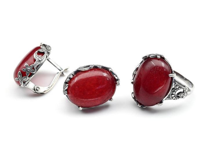 Ring Earrings with quartz (imitation ruby) size 17