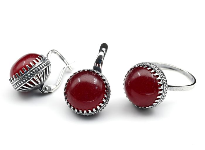 Ring Earrings with quartz (imitation ruby) size 18