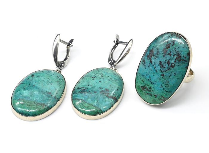 Chrysocolla Oval ring and earrings, size-19