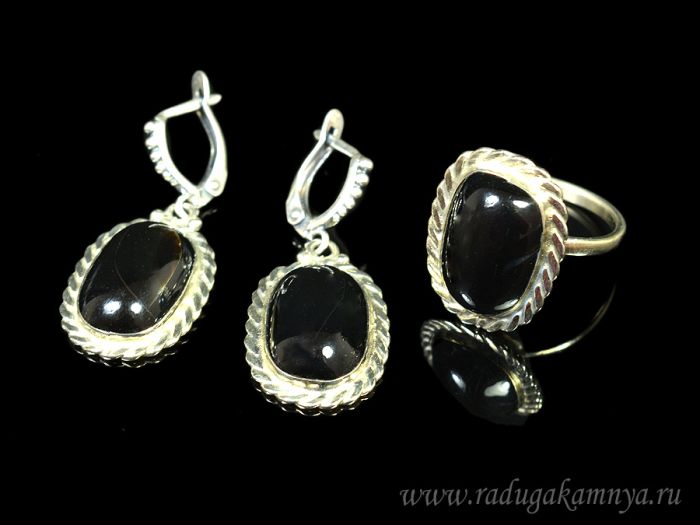 Agate ring and earrings, size-17.5