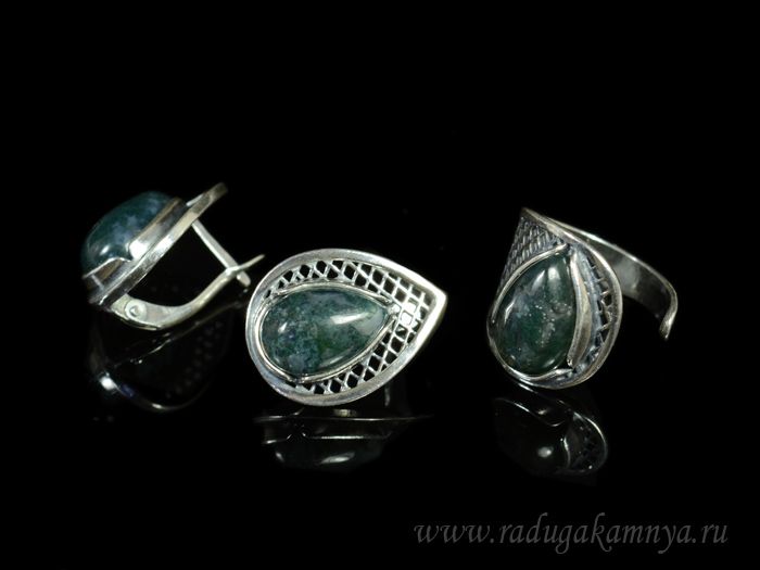 Ring Earrings with agate mokhov.