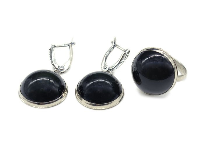 Obsidian Rainbow Circle ring and earrings, size-19