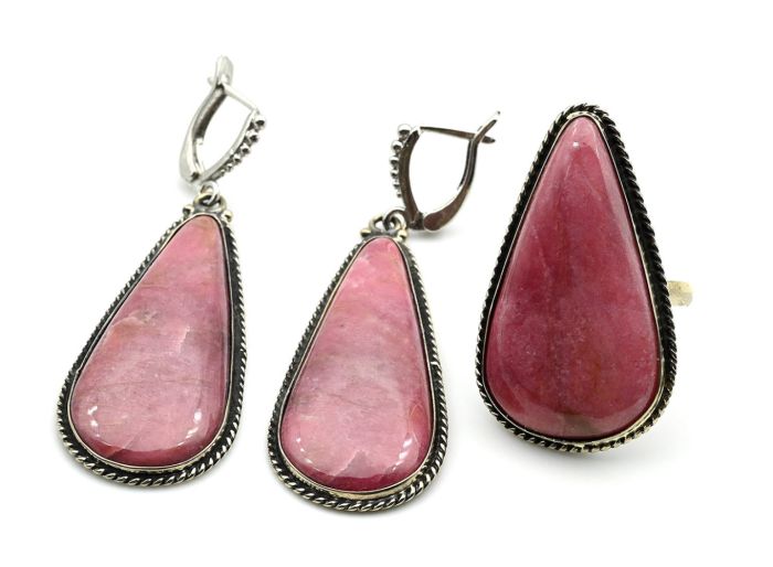 Ring and earrings rhodonite " Orletz " drop, size-17.5