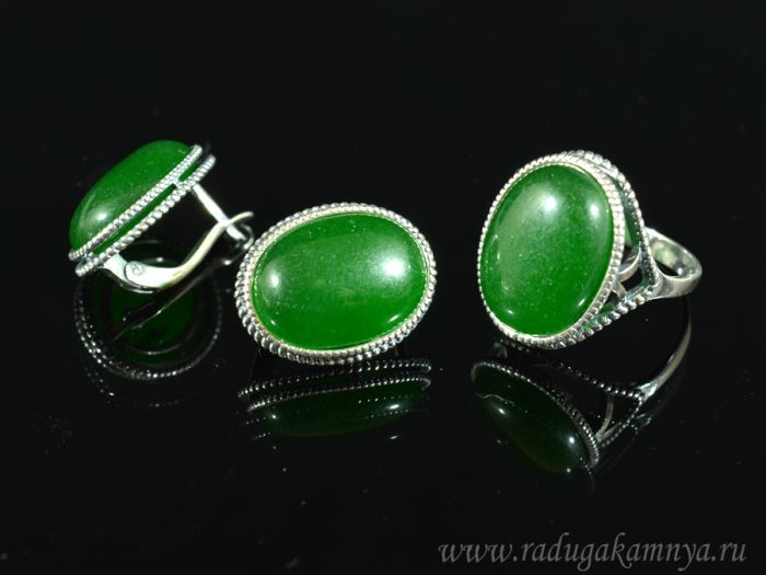 Ring Earrings with quartz (imitation chrysoprase) size 21